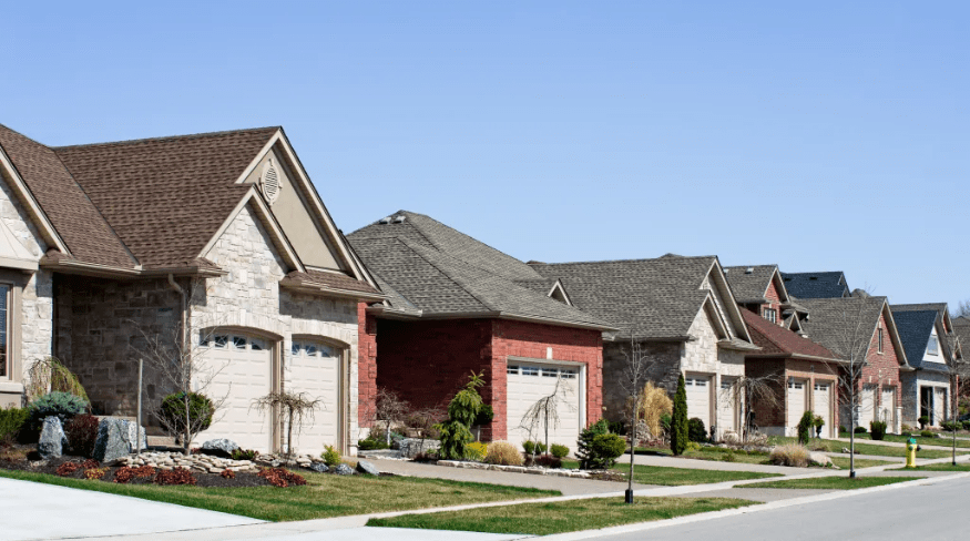 View down a residential suburban street.