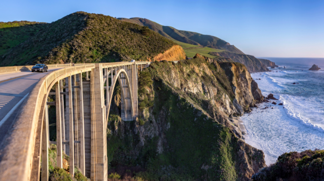 Driving over the Big Sur bridge in California.